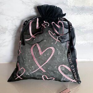 Victoria's Secret Lingerie Laundry Bag Drawstring Black Sheer Embroidered Heart